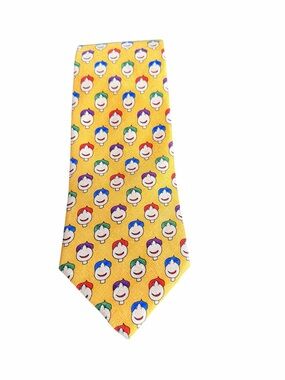 Men’s Tie Yellow Save the Children Matt Leblanc FRIENDS Smiley Faces Vintage